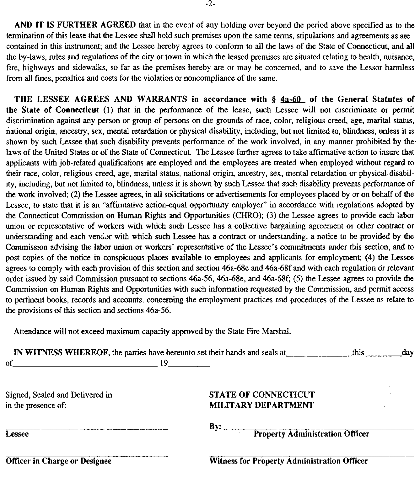 Image of Exhibit 1 State of Connecticut Military Department Application and Lease for Use of Armory (continued)