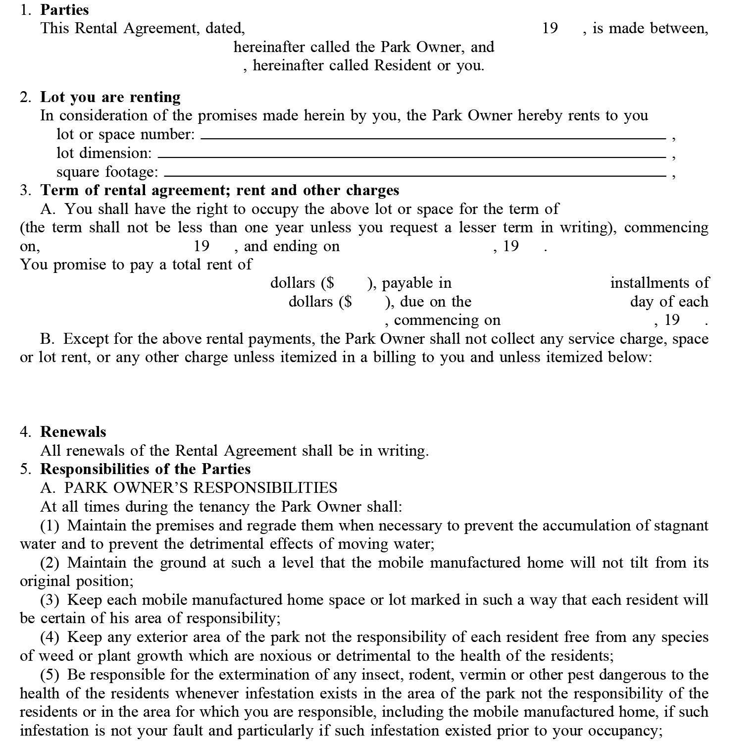 Image of Mobile Manufactured Home Park Rental Agreement