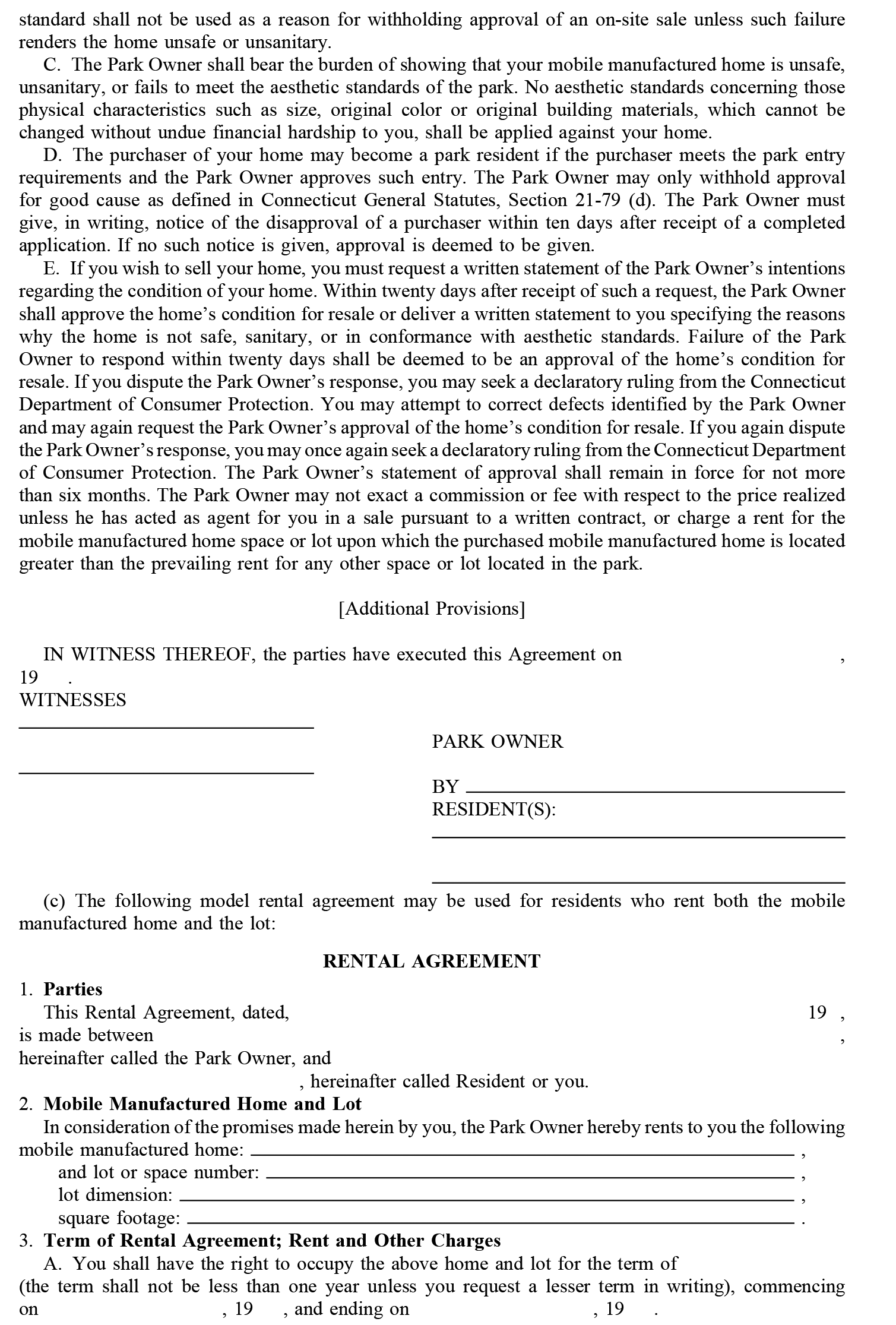Image of Mobile Manufactured Home Park Rental Agreement (continued)