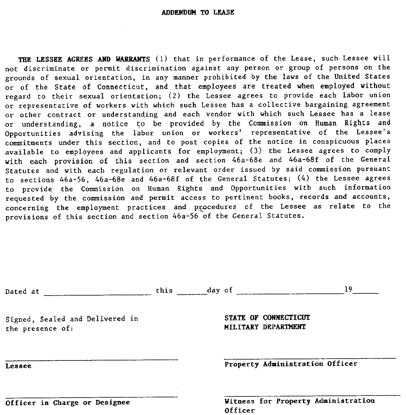 Image of Exhibit 1 State of Connecticut Military Department Application and Lease for Use of Armory (continued)