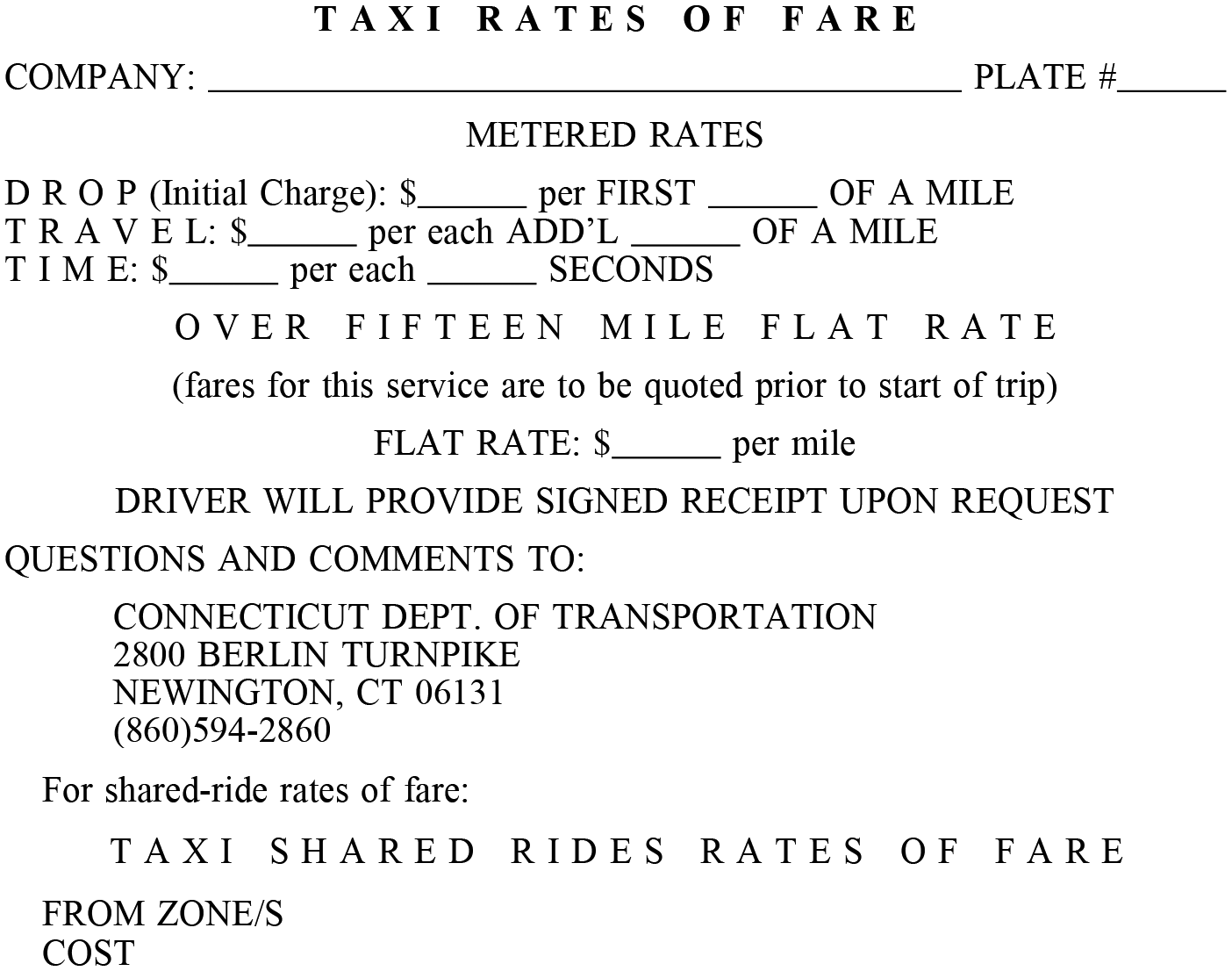 Image of Posting of Taxi Rates of Fare
