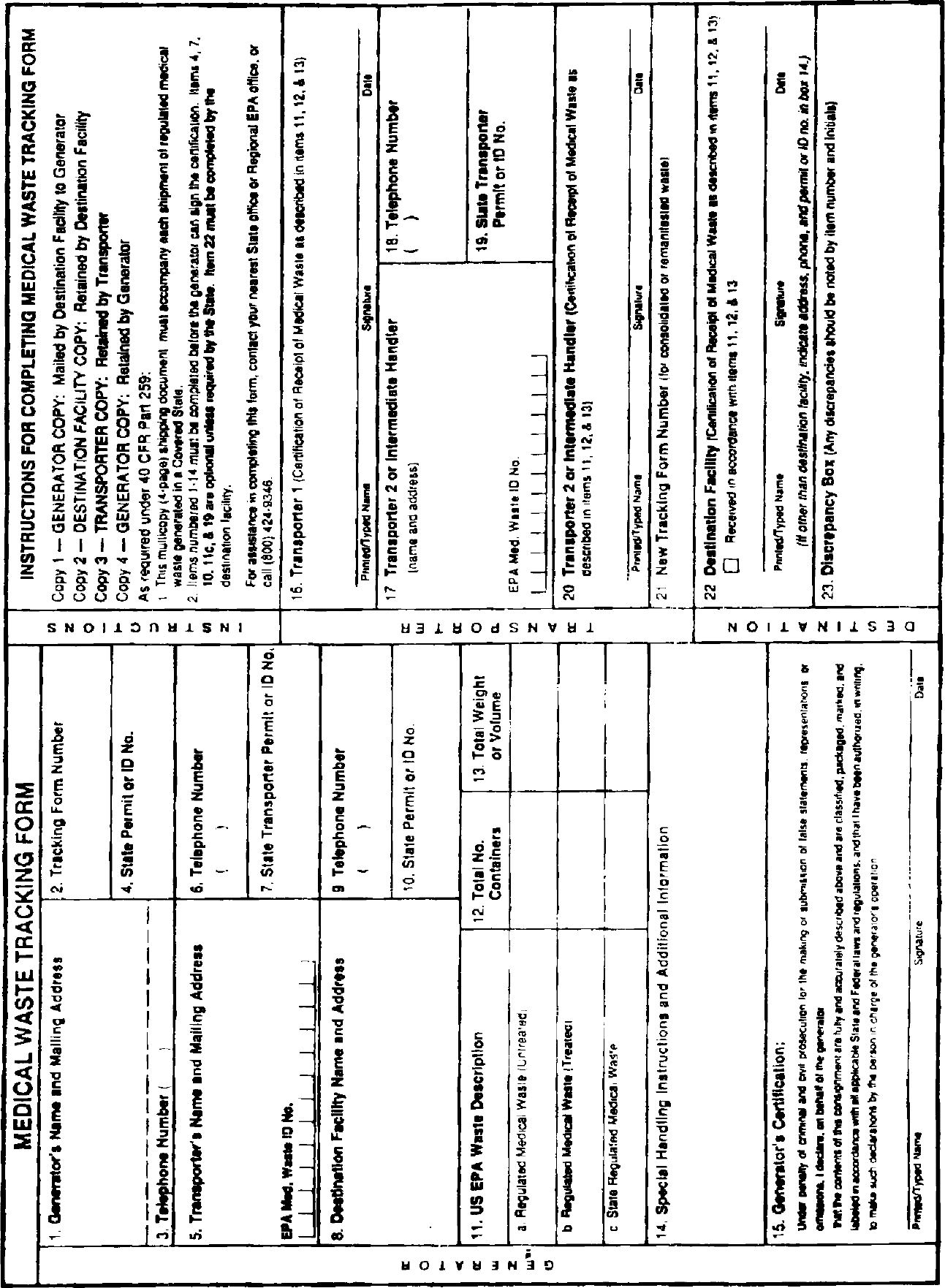 Image of Appendix I Biomedical Waste Tracking Form