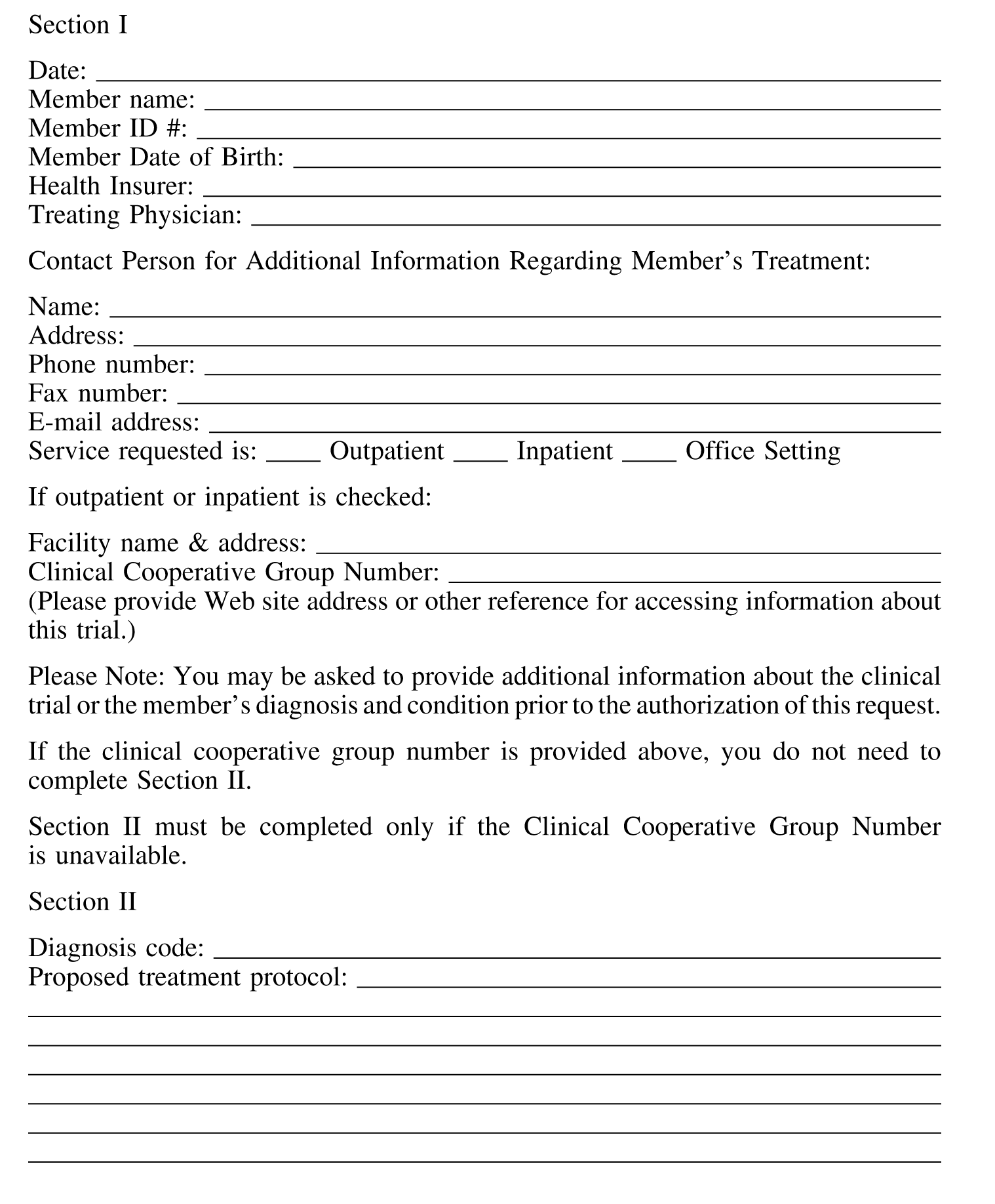 Image of Form Request For Authorization of Coverage